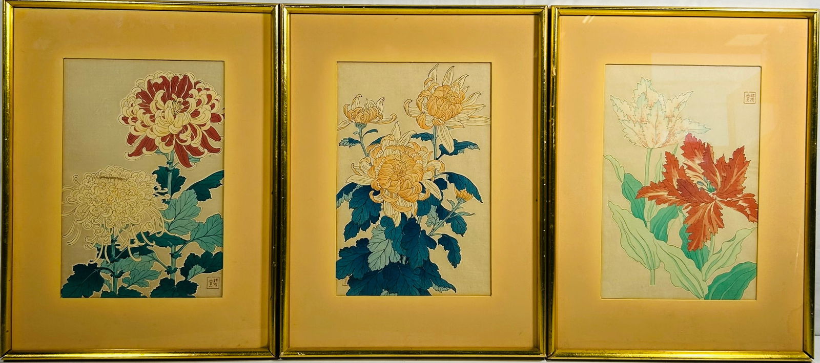 A Set of Three Japanese Woodblock Prints of 'Garden Flowers', Shodo Kawarazaki (1 of 15)