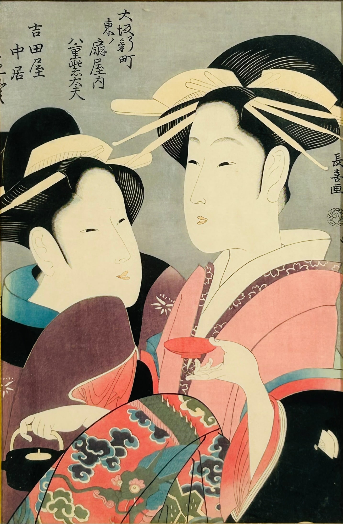 A Japanese Woodblock Print of 'Beauties', Eishosai Choki (1 of 7)