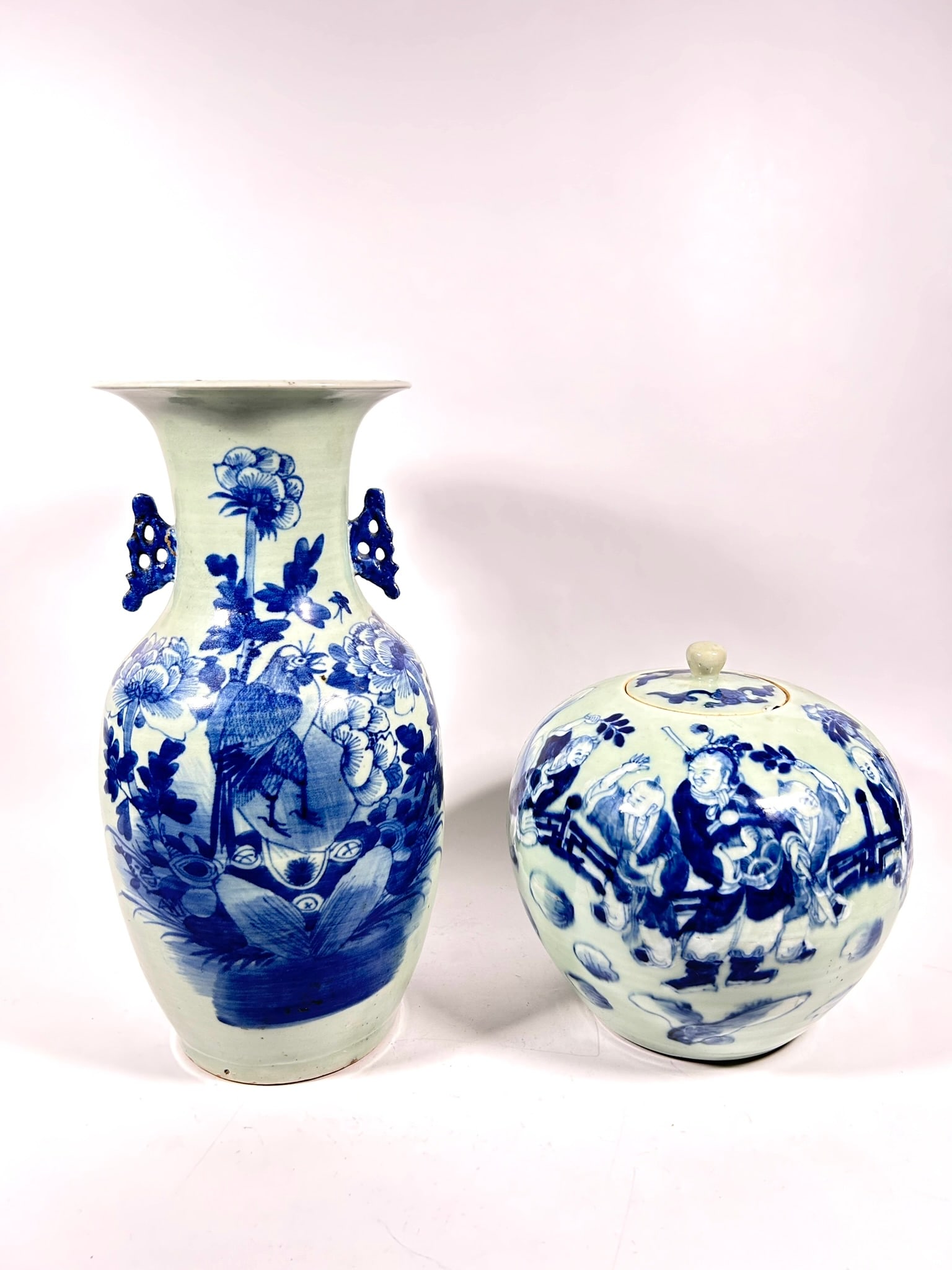 Two Chinese Underglaze-Blue Decorated Celadon-Glazed Porcelain Vessels (1 of 18)