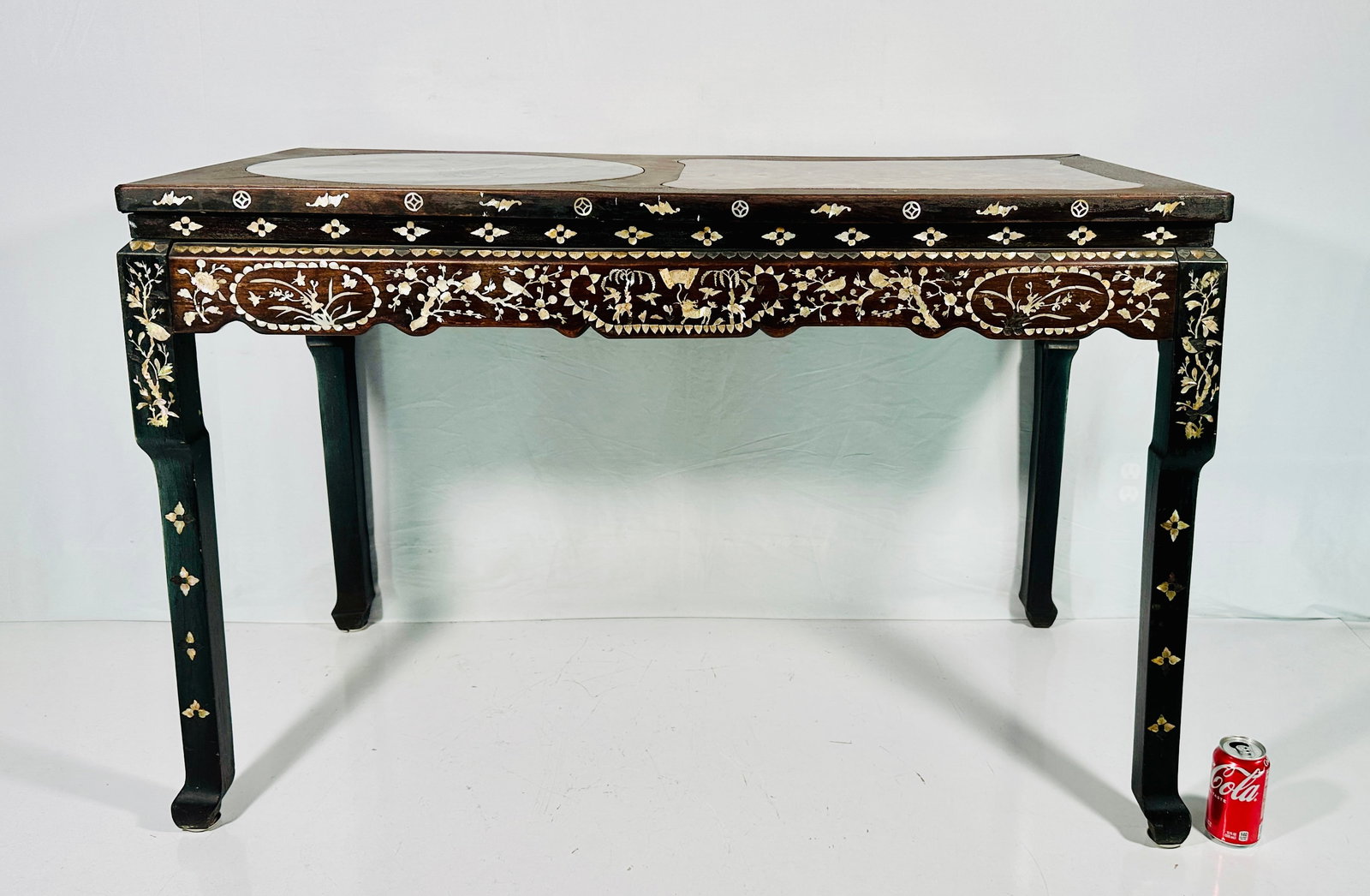A Chinese Marble-Inset Mother-of-Pearl-Inlaid Hongmu Rectangular Table (1 of 15)
