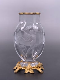 A French Crystal Gilt-Silver Mounted Engraved Vase, Baccarat-Attributed, 19th Century