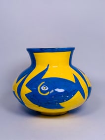 A Blue and Yellow Glazed Porcelain Vase, after Pablo Picasso