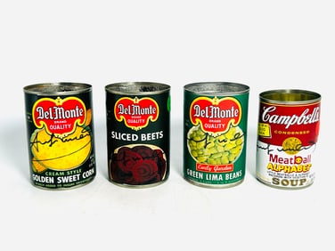 A Group of Four Campbell/Del Monte Cans, Attributed to Andy Warhol