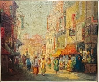 A Painting of Street Scene of Chinatown of 19th Century, Signed
