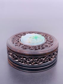 A Chinese Jadeite-Inset Wood Cover