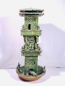 A Chinese Large Green-Glazed Pottery Model of a Tower, Han Dynasty