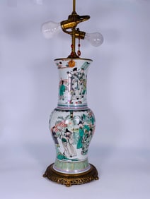 A Chinese Famille Verte 'Figural' Phoenix-Tail Vase, Kangxi Period, Qing Dynasty