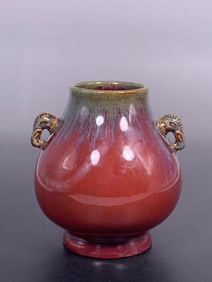 A Chinese Flambe-Glazed Two-Handled 'Zun' Vase