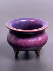 A Chinese Small Flambe-Glazed Tripod Censer, Qing Dynasty