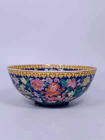 A Chinese Famille Rose Blue-Ground 'Eggshell' 'Dragon' Bowl, Jingdezhen Mark, 20th Century