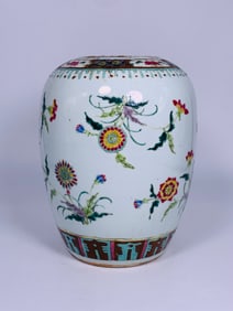A Chinese Famille Rose 'Flower' Ovoid Jar, Late Qing Dynasty