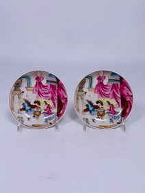 A Pair of Chinese Export Famille Rose 'Figural' Dishes