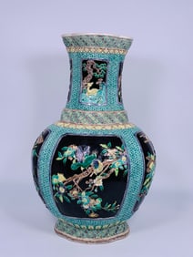A Chinese Famille Verte Green-Ground 'Medallion' Vase