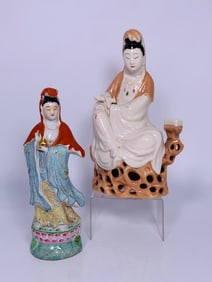 Two Chinese Famille Rose Figures of Guanyin