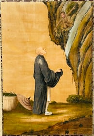 A Chinese Painting of Monkey Harvesting Tea Leaves