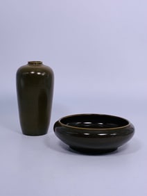 Two Chinese Tea-Dust-Glazed Vessels