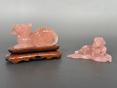 Two Chinese Carved Rose Quartz Figures of Animals