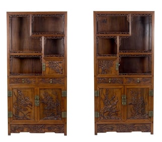 A Pair of Chinese Hardwood Display Cabinets, Republic Period
