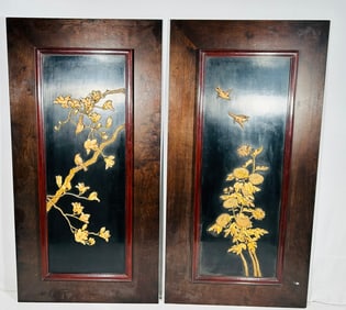 A Pair of Chinese Large Carved Wood Panels