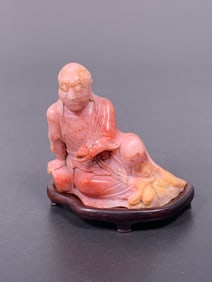 A Chinese Shoushan Soapstone Carving of a Seated Luohan