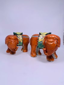 A Pair of Chinese Famille Rose 'Elephant' Candle Holders