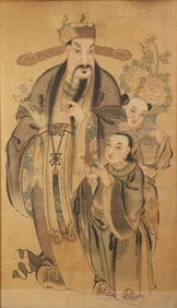 A Large Chinese Painting with a Scholar and Attendants, Late Qing Dynasty
