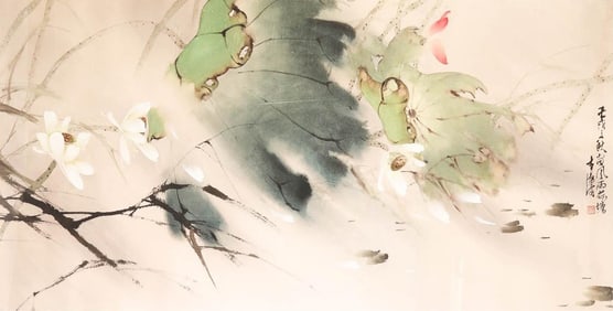 A Large Chinese Painting with Lotus