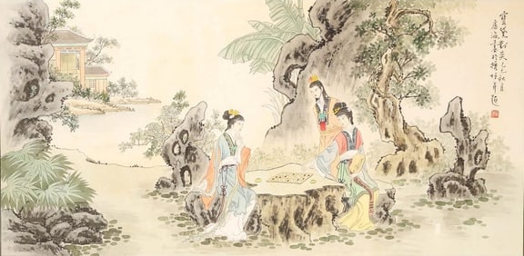 A Large Chinese Painting, Beauties in a Garden