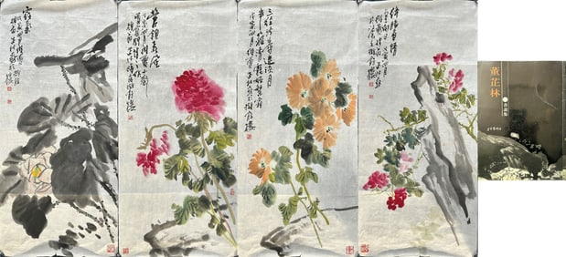 A Group of Four Chinese Paintings, Signed Dong Zhilin