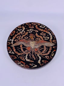 A Chinese Painted Black Lacquer 'Phoenix' Circular Box and Cover
