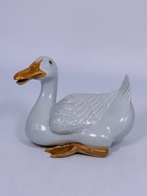 A Painted White-Glazed Figure of a Duck