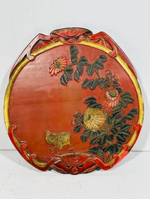 A Chinese Carved Bat Motif 'Fu Lu Shou Xi' Wood Plaque