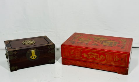Two Chinese Wood Boxes and Covers