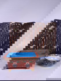 A Group of Three Chinese Scholar's Objects, Table Screen, Bowl, and Jardiniere