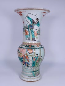 A Chinese Famille Verte 'Figural' Gu-Shaped Vase, Late Qing Dynasty