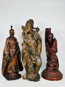 A Group of Three Chinese Carved Wood Figures