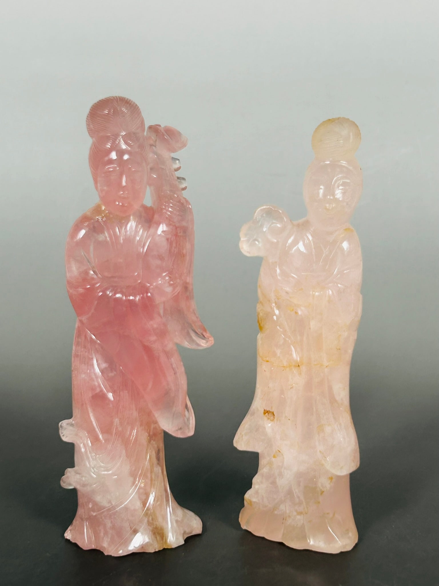 Two Chinese Rose Quartz Carving of Figures of Ladies (1 of 10)