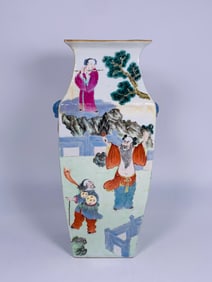 A Chinese Famille Rose 'Eight Immortals' Faceted Vase
