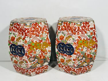 A Pair of Chinese Export Imari Style Temple Seats Garden Stools