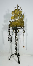 A Set of Solid Brass Don Fernando Sailing Ship Fireplace Tools