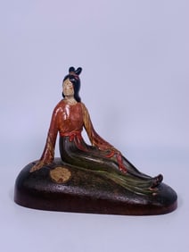 A Japanese Carved and Painted Figure of a Lady