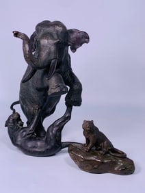 Two Japanese Bronze Figural Groups, Meiji Period