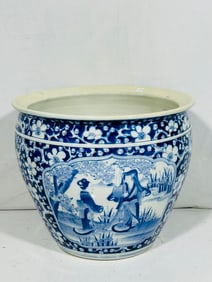 A Chinese Blue and White 'Medallion' 'Figural' Jardiniere