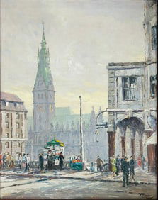 A Painting of German Street Scene, Signature Hannes Wieman