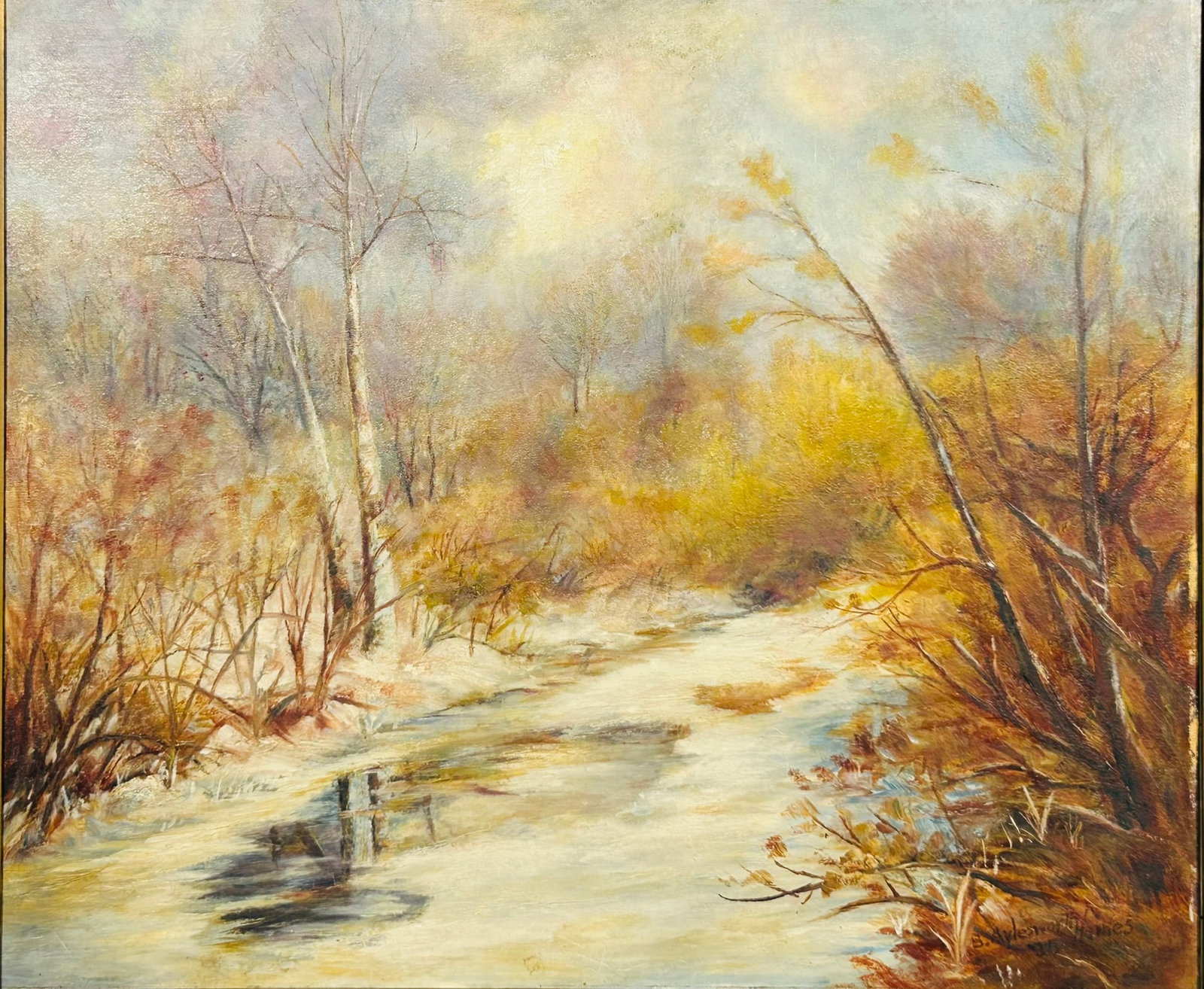 A Painting of Winter Forest, Signature Bowen Aylesworth Haines: With a signature Bowen Aylesworth Haines to the bottom right, 28.1/2 in. x 25.1/4 in. overall.