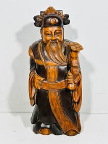 A Chinese Carved Wood Figure of God of Wealth