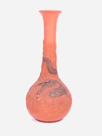 A Japanese Embossed Pottery 'Dragon' Bottle Vase