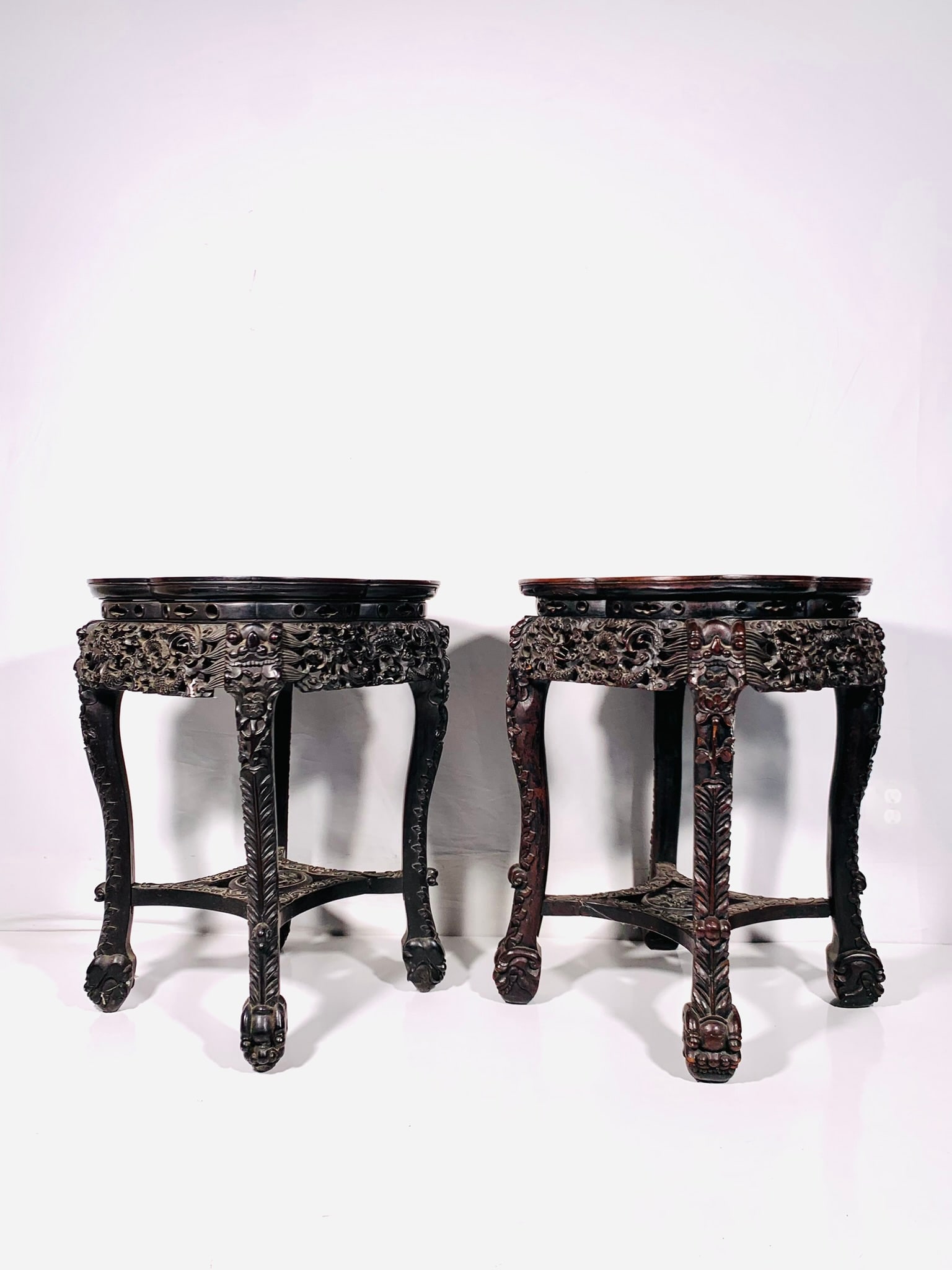 A Pair of Chinese Marble-Inset Hongmu Stools (1 of 20)
