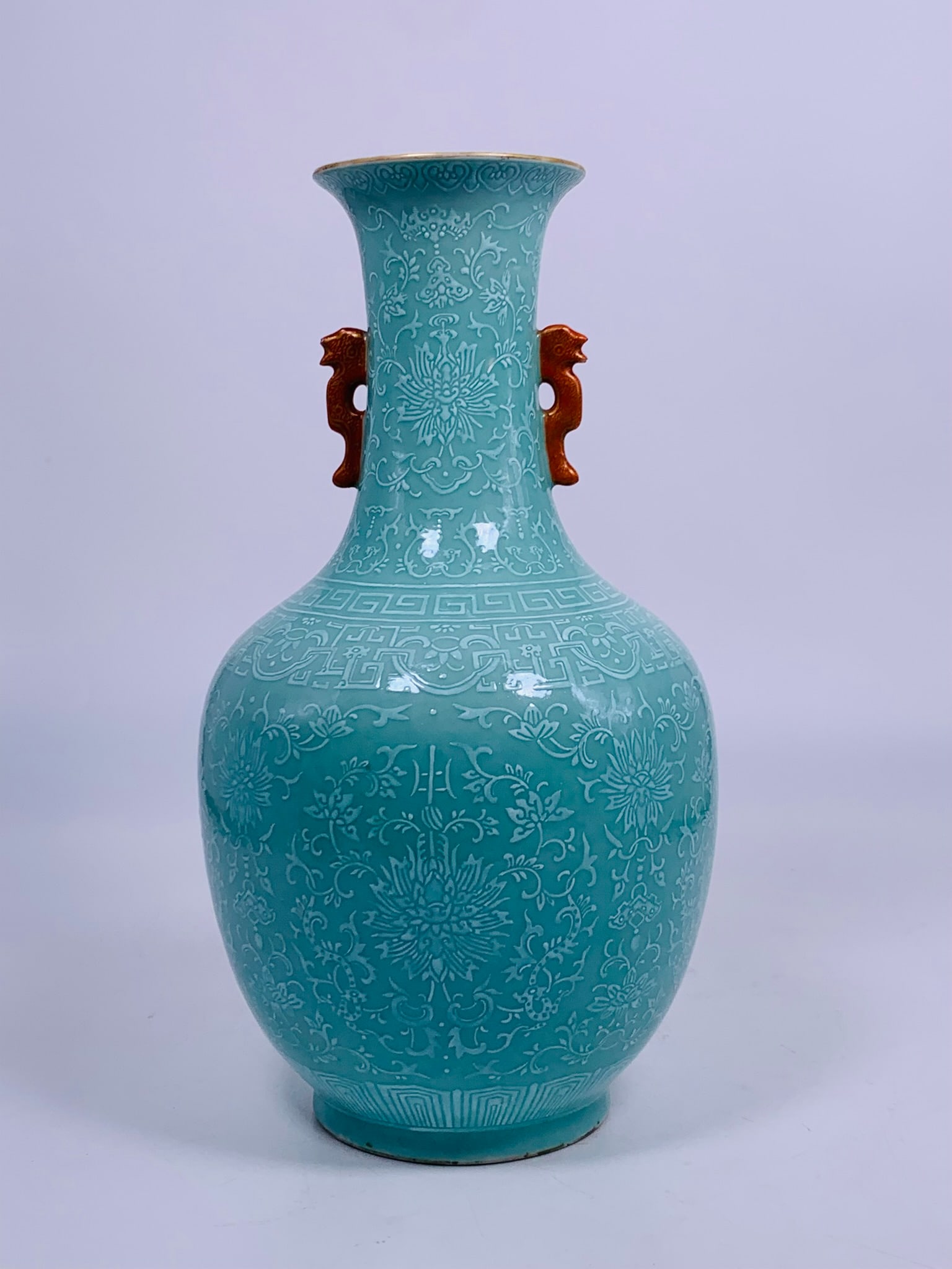 A Chinese Slip-Decorated Turquoise Glazed Bottle Vase, Republic Period (1 of 19)