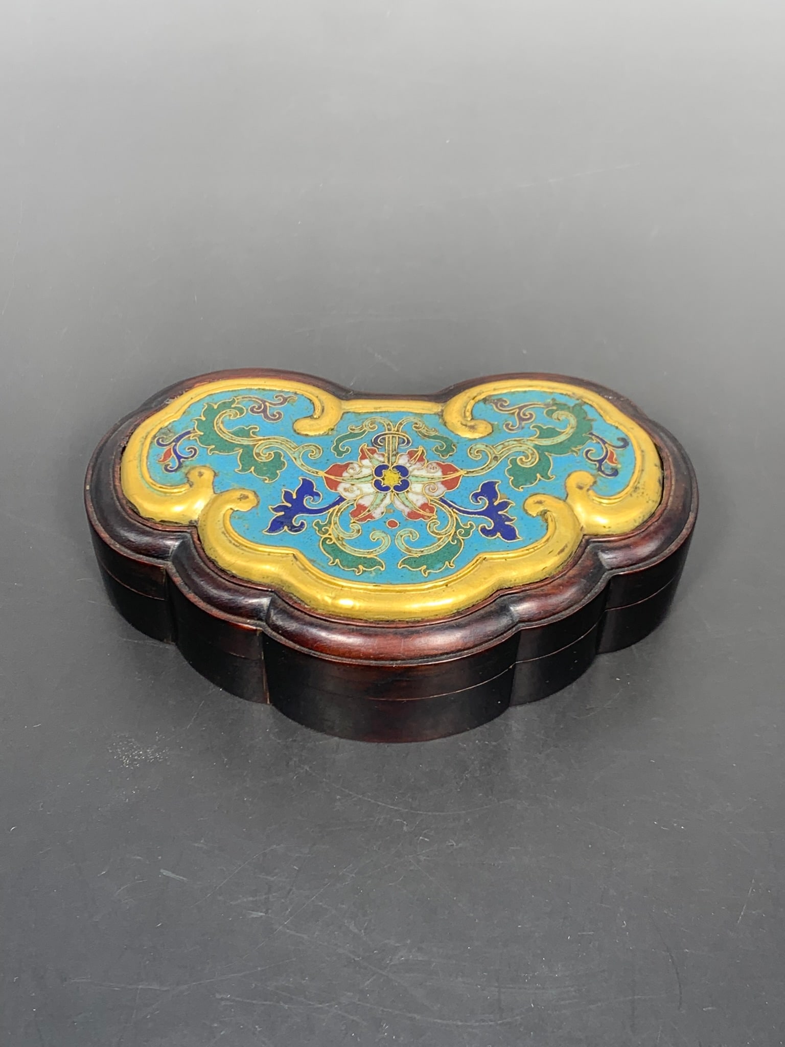 A Chinese Cloisonne Enamel and Wood Ruyi Box and Cover (1 of 14)